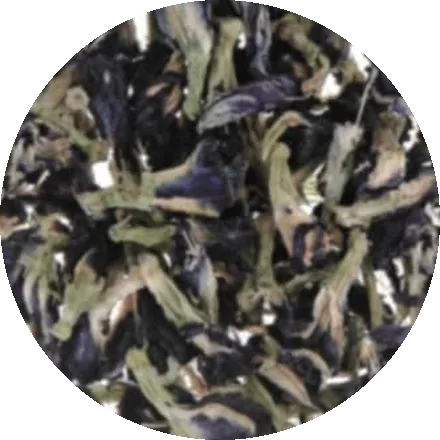 Broken, dull blue tea petals